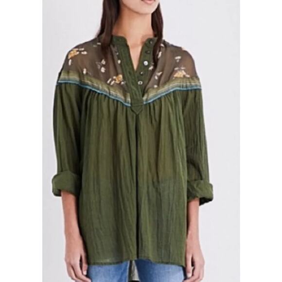 Free People Shirt Womens Size Small Oversized Boho Cottagecore Whimscial Shirt - Picture 1 of 10
